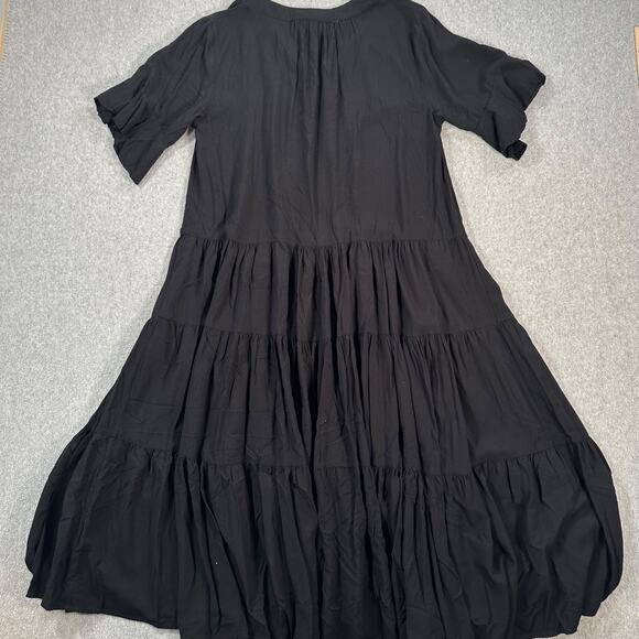Petal + Pup Black Tiered Midi Dress Women's Small V-Neck Short Ruffle Sleeve - Picture 8 of 8